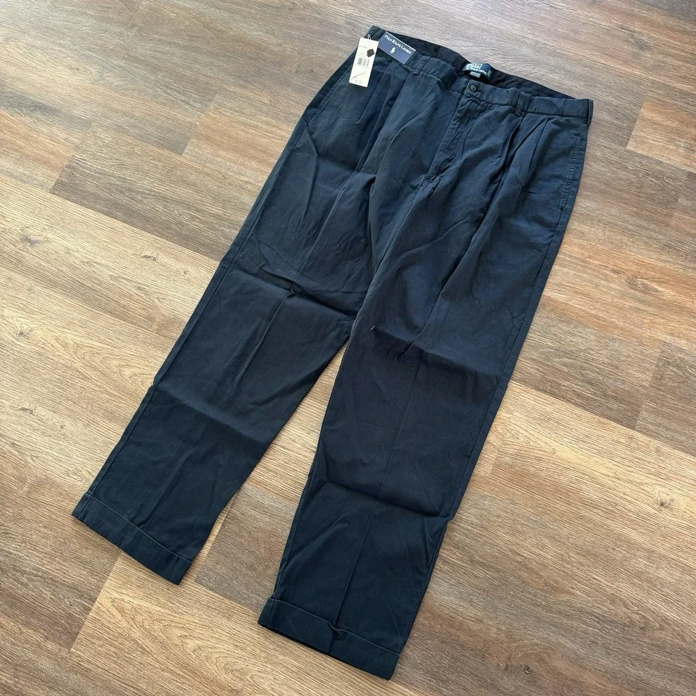 NWT VTG Polo Ralph Lauren Hammond Pant Men's Navy‎ Blue Double Pleated Classic